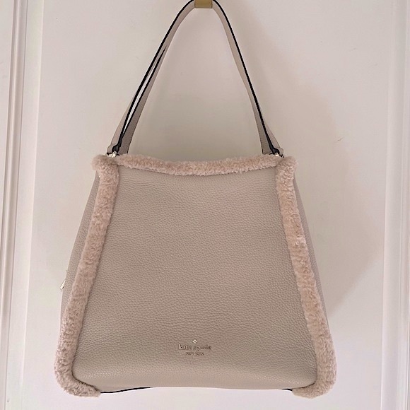 NEW kate spade Leila leather & sherpa triple compartment shoulder bag - Picture 6 of 11